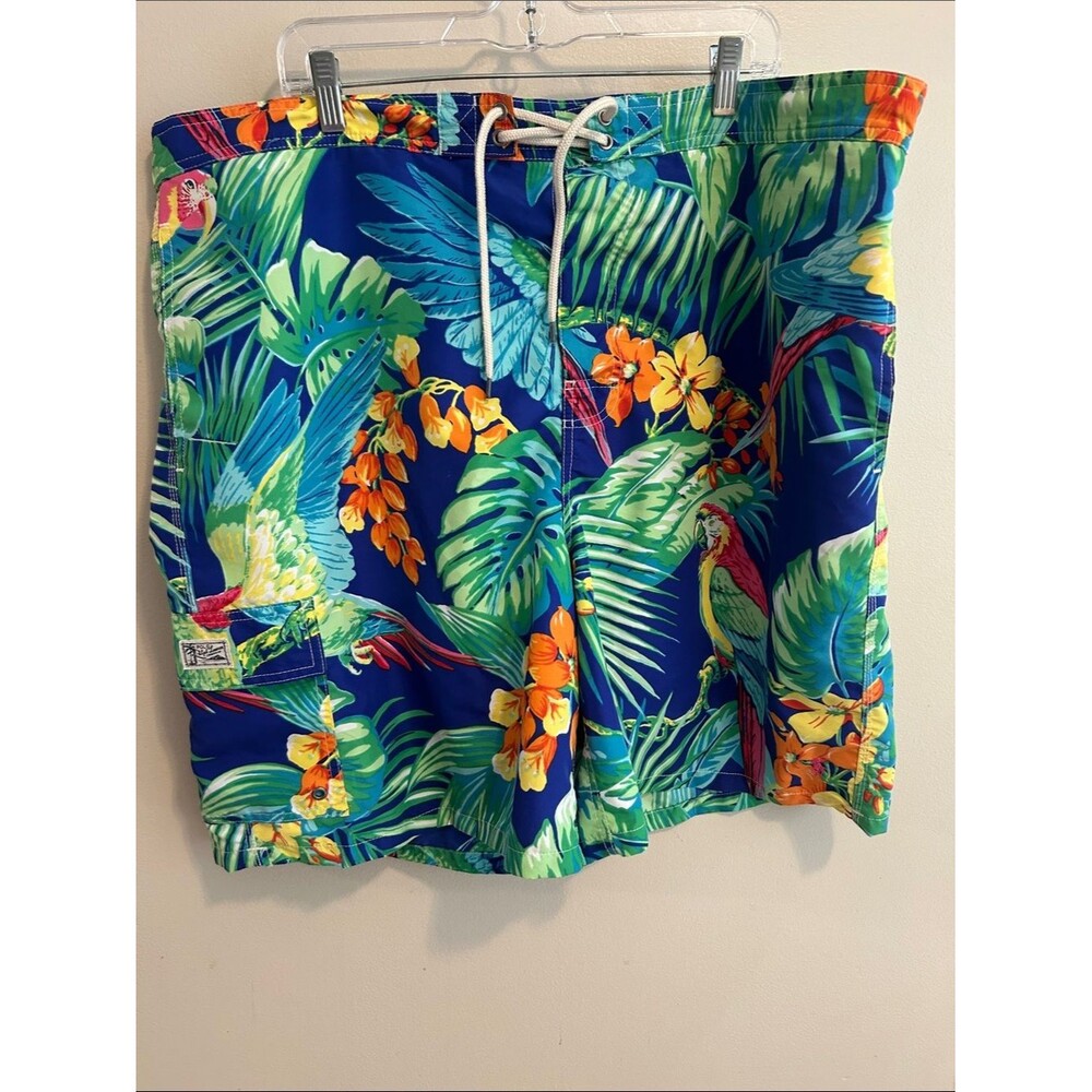 Polo Ralph Lauren Swim Trunks 3XB Mens Blue Tropical Parrot Hawaiian Shorts Line